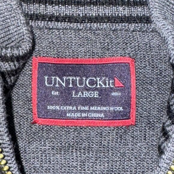 Untuckit 1/4 Zip Sweater Mens Gray Extra Fine Merino Will Pullover Mens Size L - Picture 4 of 5